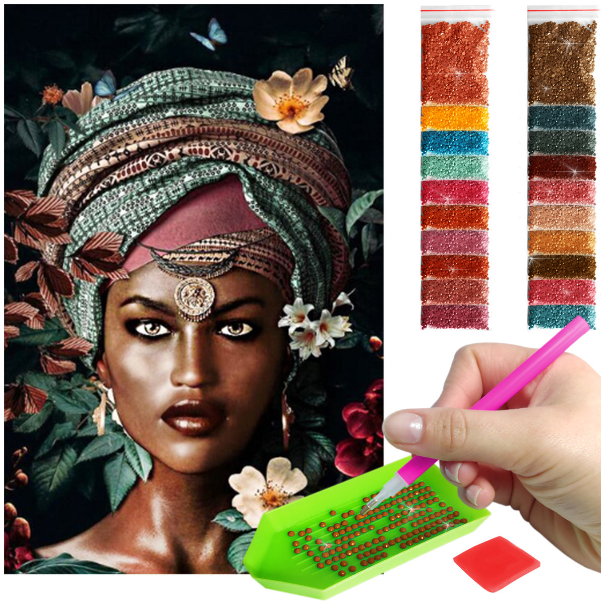 Haft Diamentowy ARTULIO, Obraz DIY 5D, Diamond Painting, Mozaika Diamentowa 40X60cm (Kobieta z turbanem) + Zestaw Akcesoriów