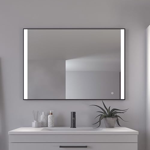 Loevschall Libra kwadratowe lustro łazienkowe z oświetleniem LED, z włącznikiem dotykowym, 1000 x 700 cm, regulowane lustro łazienkowe z oświetleniem