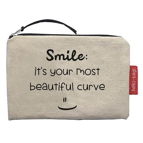 Hello-Bags. Portfel/portfel/etui na karty zewnętrzne: 100% bawełna z zamkiem błyskawicznym i wewnętrzną podszewką. Zawiera kopertę na prezent typu Kraft. Model: Smile. Kolor: ecru/czarny. 14 x 10