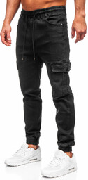 Czarne spodnie jeansowe joggery bojówki męskie Denley 8129