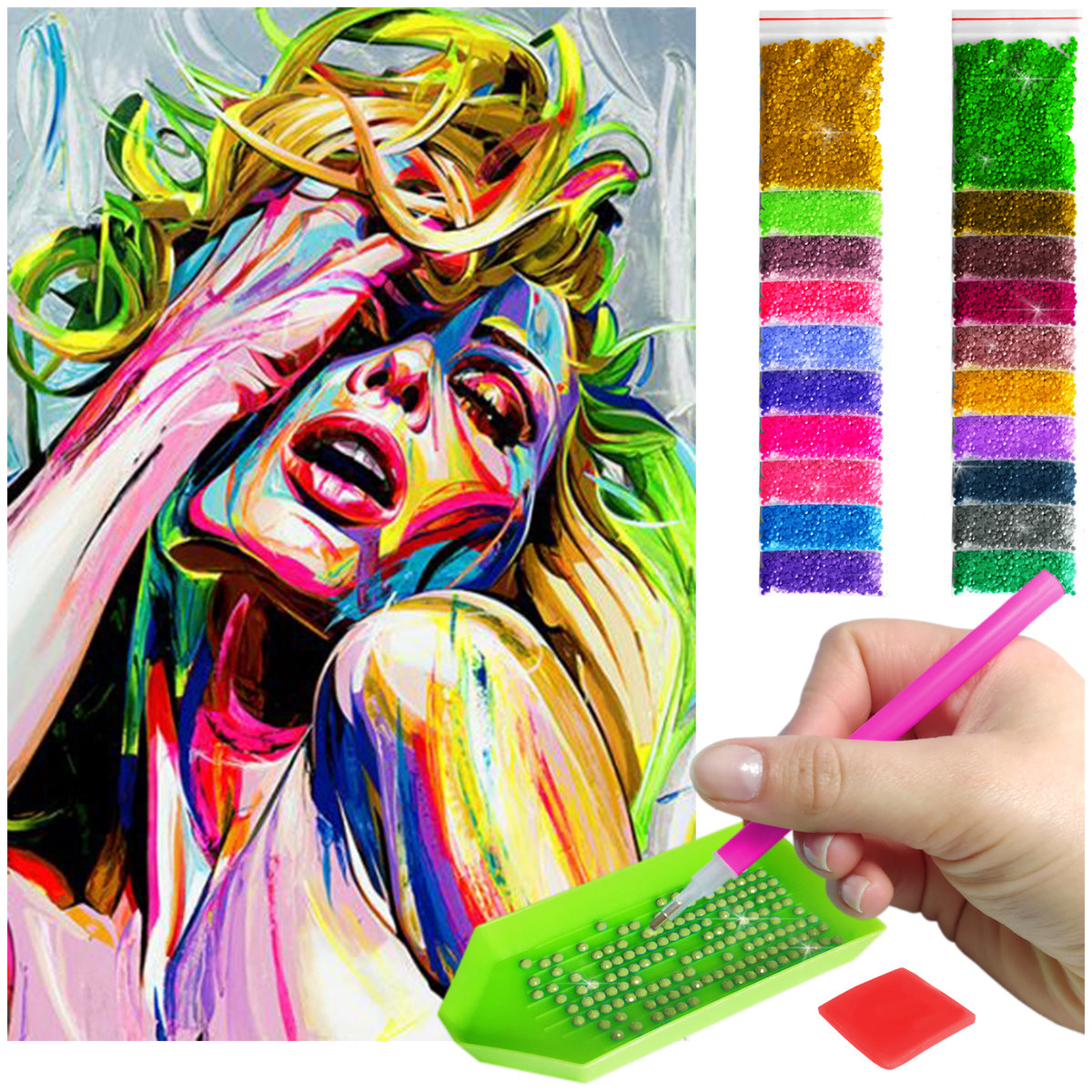 Haft Diamentowy ARTULIO, Obraz DIY 5D, Diamond Painting, Mozaika Diamentowa 40X60cm (Barwna kobieta) + Zestaw Akcesoriów