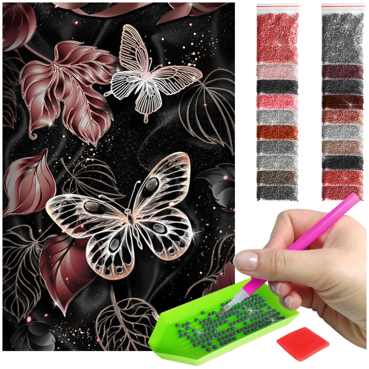 Haft Diamentowy ARTULIO, Obraz DIY 5D, Diamond Painting, Mozaika Diamentowa 40X60cm (Para jaskrawych motyli) + Zestaw Akcesoriów