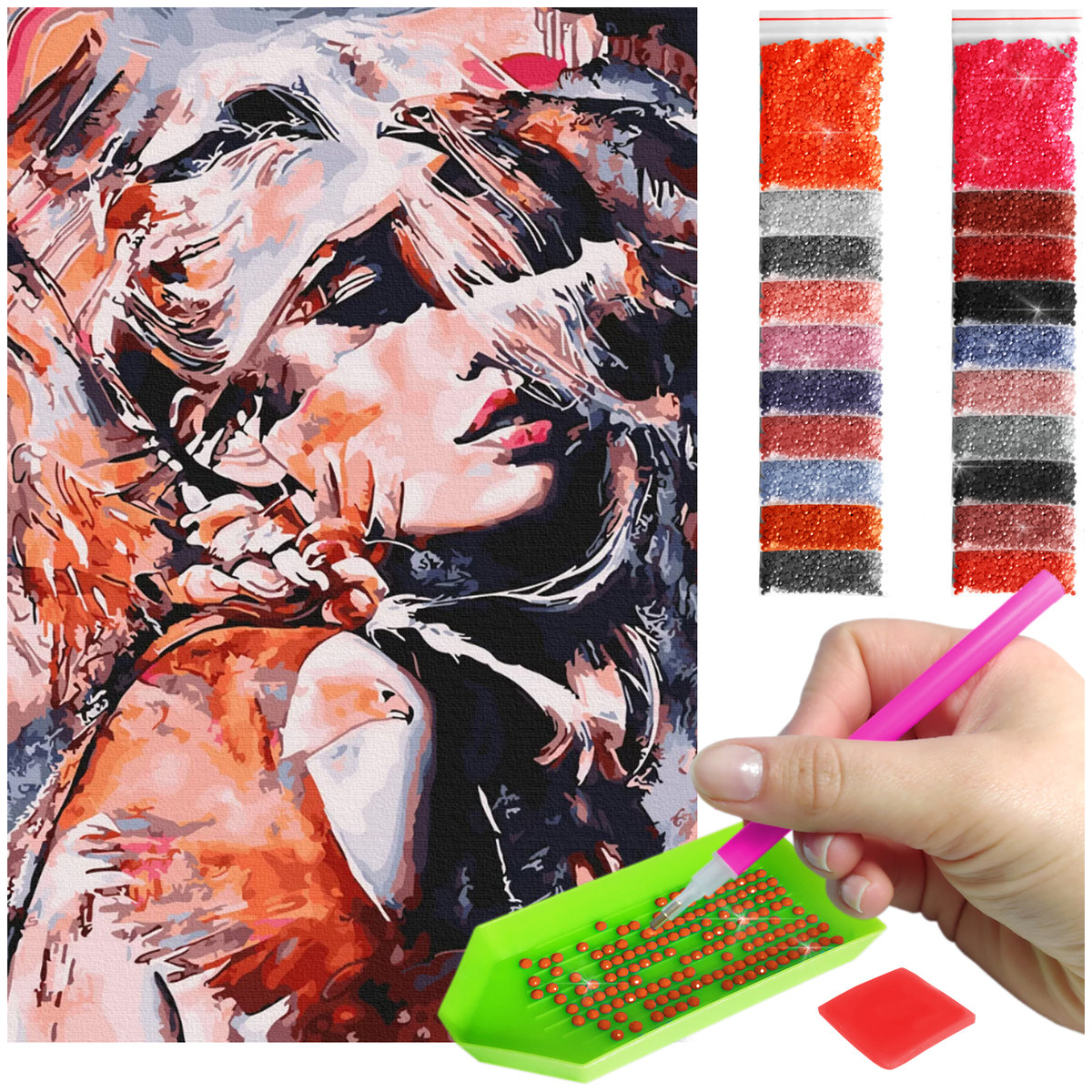 Haft Diamentowy ARTULIO, Obraz DIY 5D, Diamond Painting, Mozaika Diamentowa 40X60cm (Abstrakcyjny portret kobiety z orłem) + Zestaw Akcesoriów