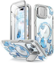 Supcase Etui pancerne i-Blason Cosmo Mag MagSafe SP do iPhone 15, przezroczysto-niebieskie w motyle
