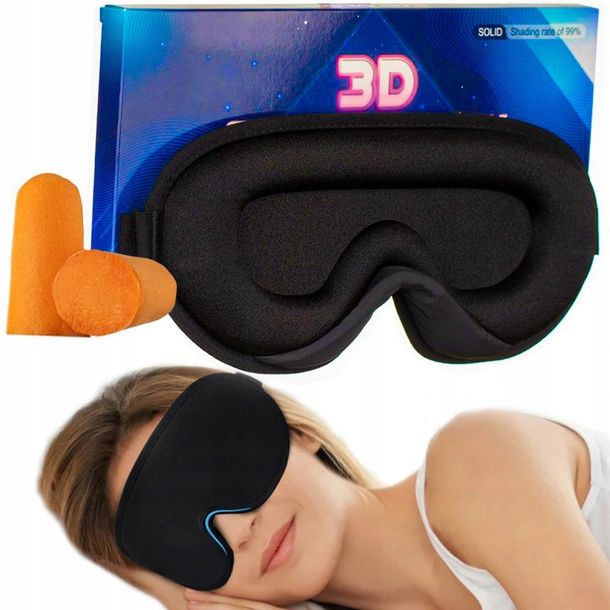 Opaska Na Oczy Do Spania 3d Podróży Maska Zaciemniająca Premium Czarna