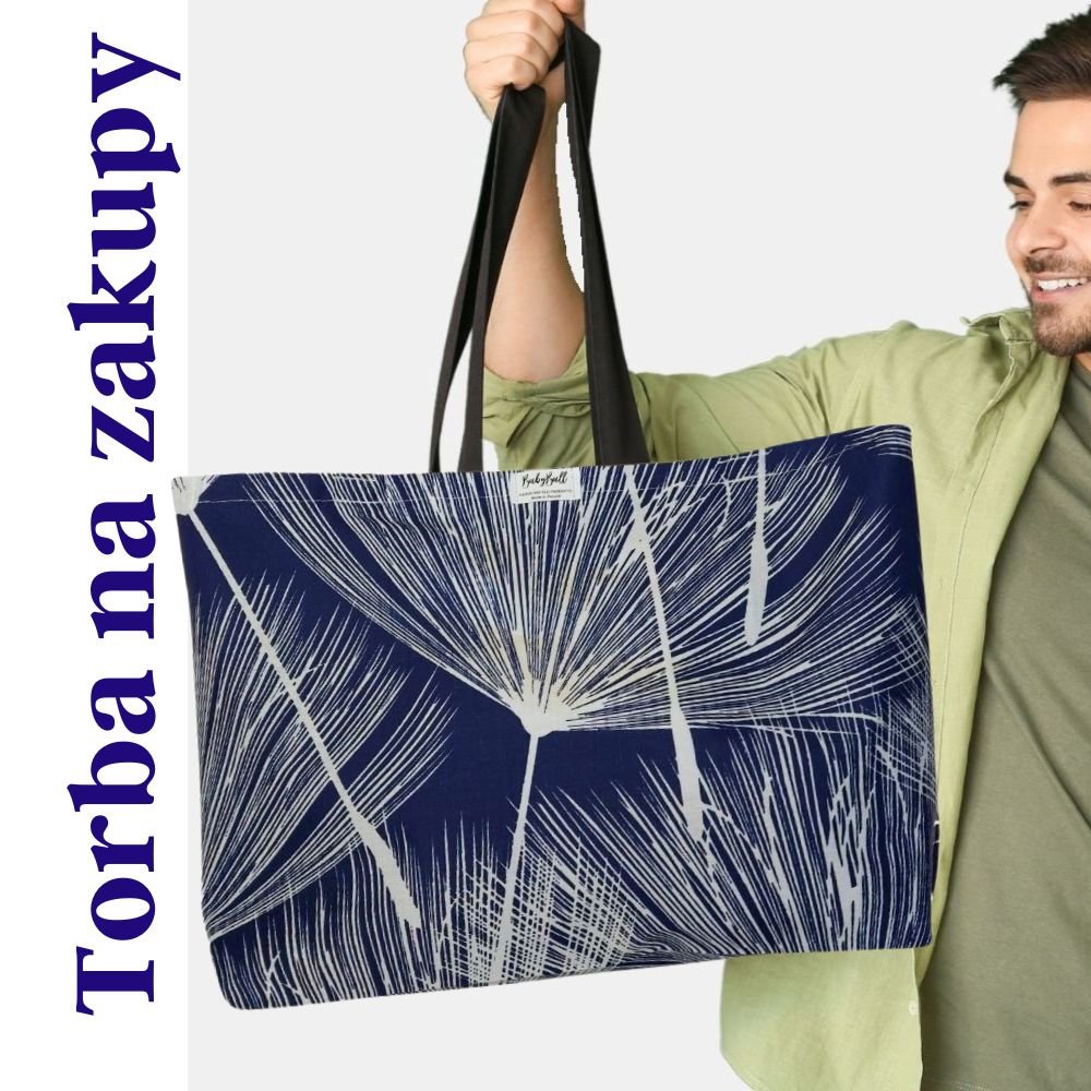 Torba na zakupy – WHITE DANDELIONS ON NAVY BLUE