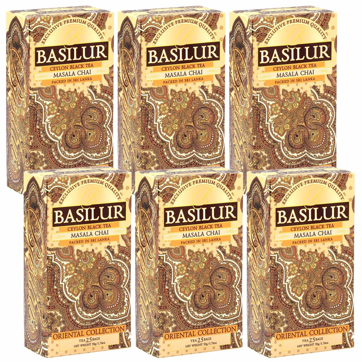 BASILUR Masala Chai- Czarna herbata cejlońska z dodatkiem naturalnych przypraw orientalnych, 25x2g x6