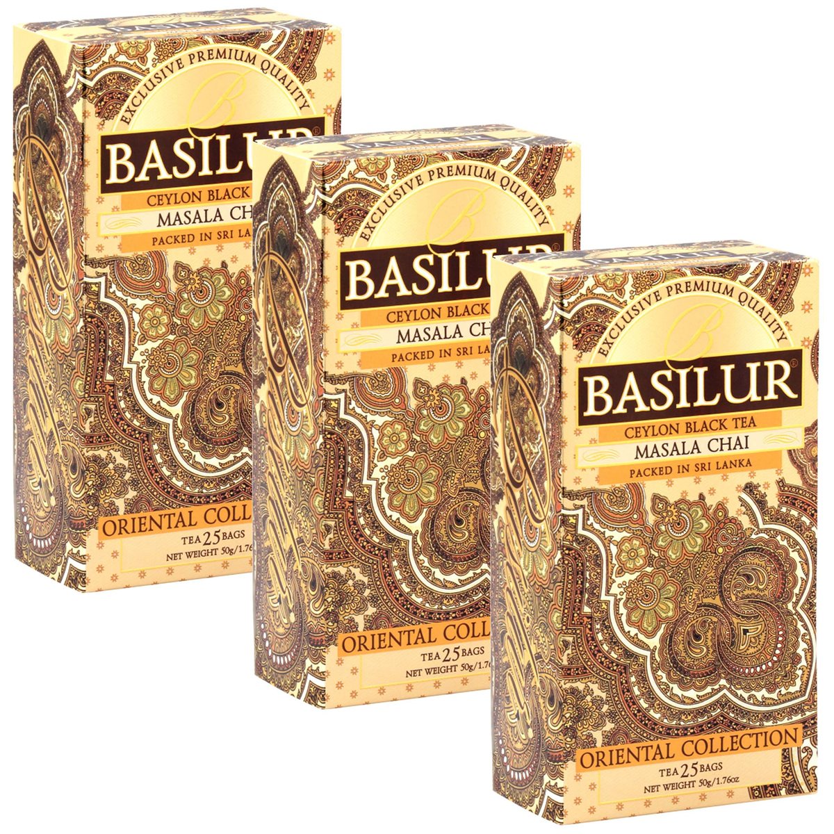 BASILUR Masala Chai- Czarna herbata cejlońska z dodatkiem naturalnych przypraw orientalnych, 25x2g x3