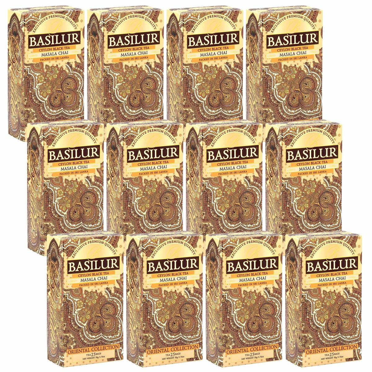 BASILUR Masala Chai- Czarna herbata cejlońska z dodatkiem naturalnych przypraw orientalnych, 25x2g x12