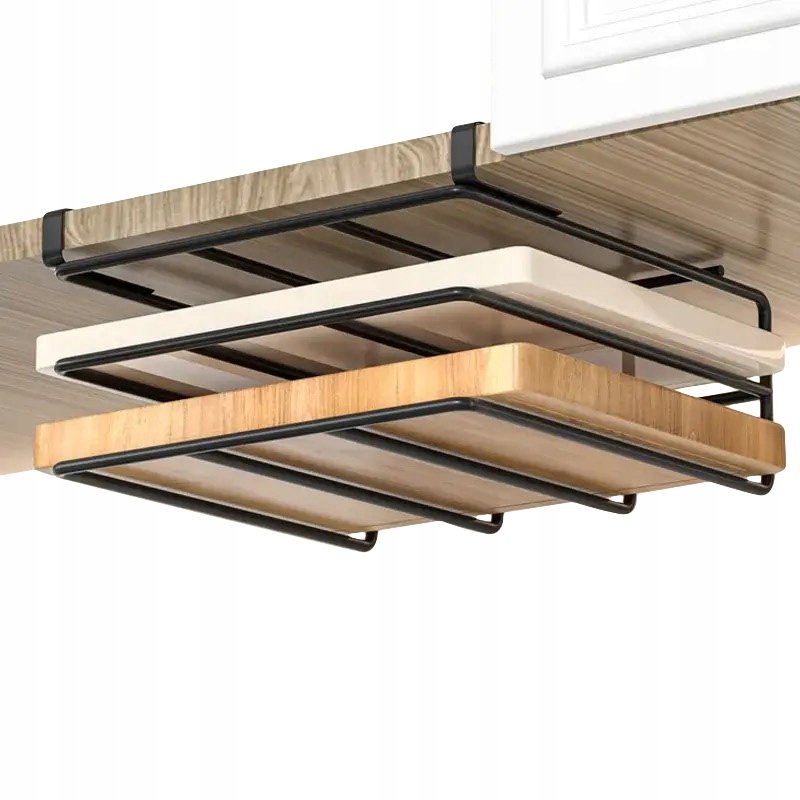 Opinie o STOJAK Półka REGAŁ na DESKI DO KROJENIA Pod szafkę PODWIESZANA Czarna Metal