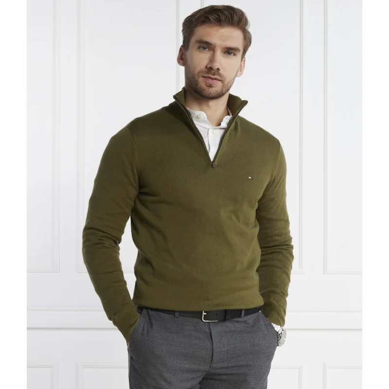 Tommy Hilfiger Sweter ZIP MOCK | Regular Fit | z dodatkiem kaszmiru