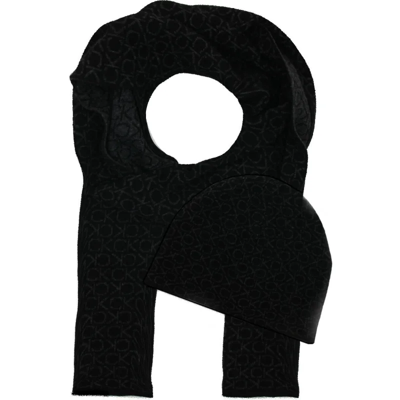 Calvin Klein Szal + czapka GS MONOGRAM SCARF+BEANIE | z dodatkiem wełny i kaszmiru