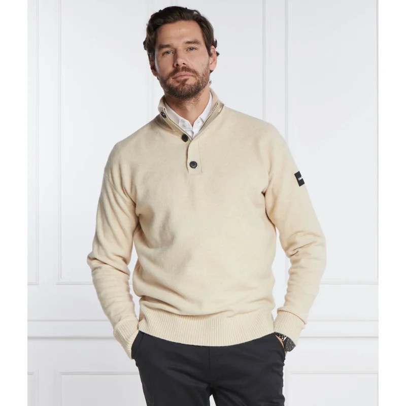 Calvin Klein Sweter LYCRA BLEND BUTTON QUARTER ZIP | Regular Fit | z dodatkiem wełny
