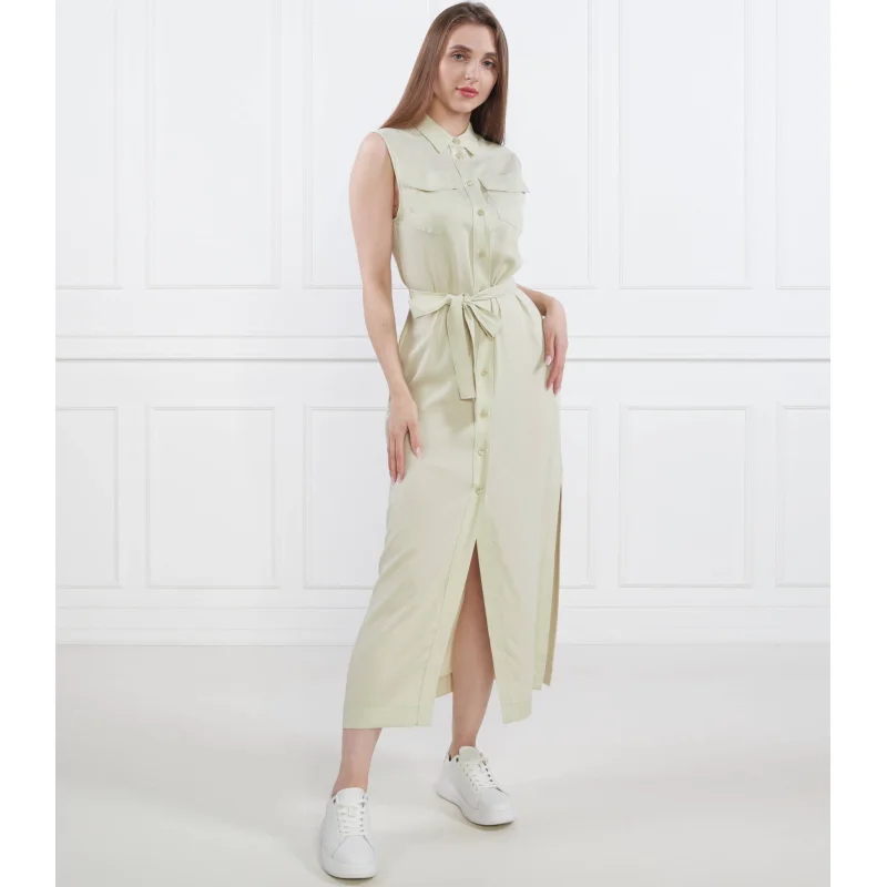 Calvin Klein Sukienka z paskiem TENCEL SLEEVELESS SHIRT DRESS | z dodatkiem lnu