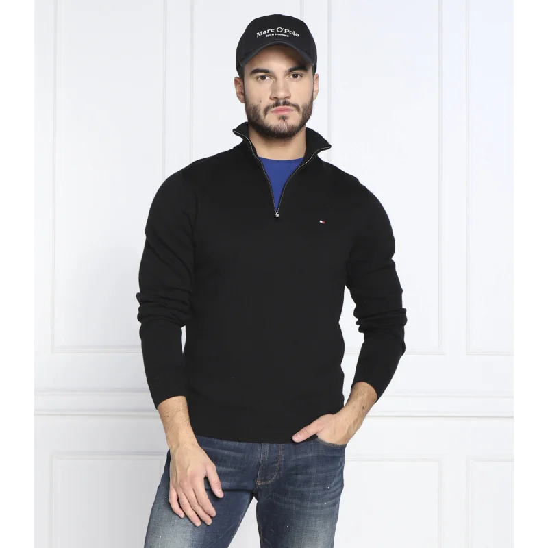 Tommy Hilfiger Sweter ZIP MOCK | Regular Fit | z dodatkiem kaszmiru