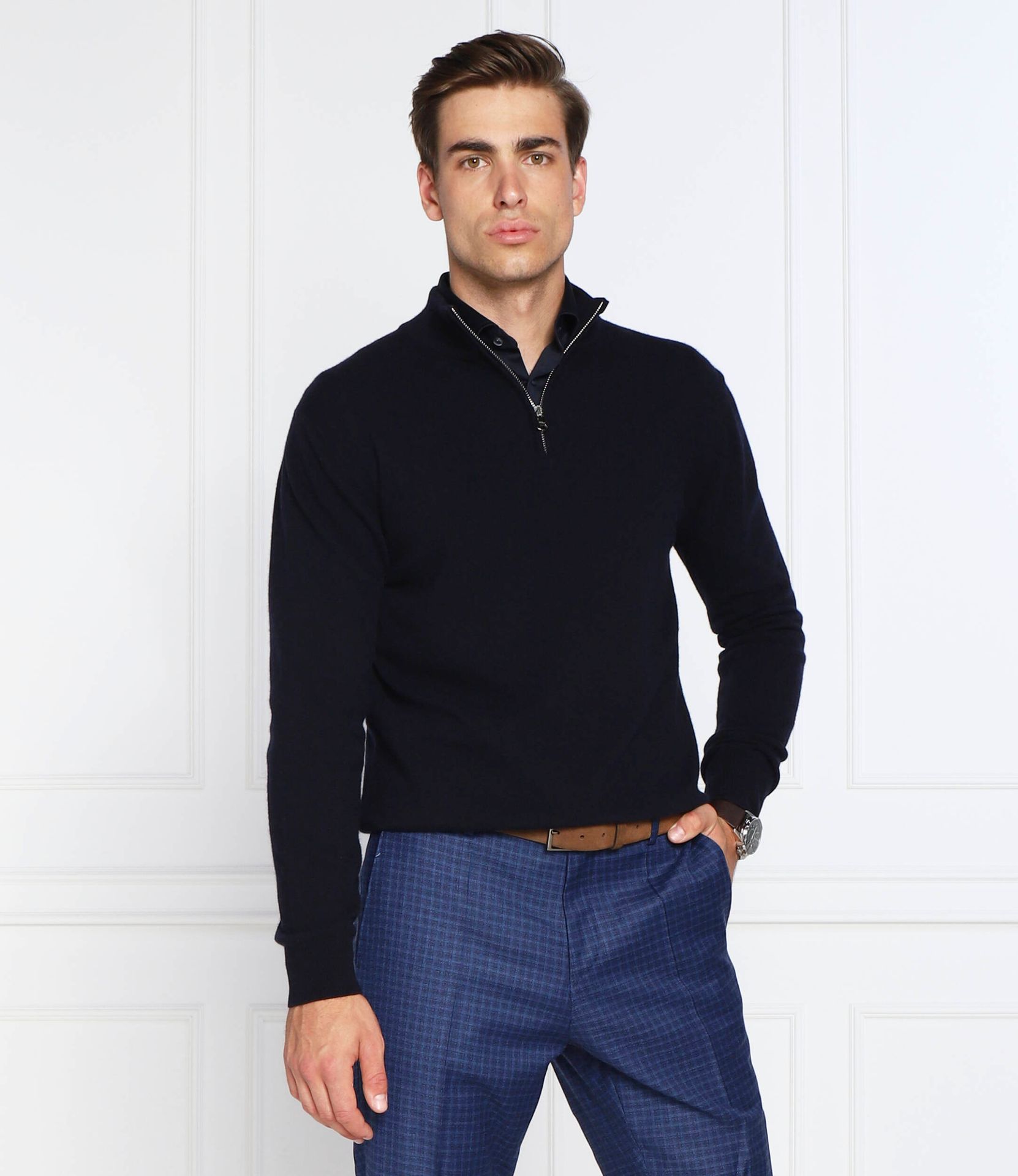 Oscar Jacobson Sweter Regular Fit z dodatkiem wełny i kaszmiru