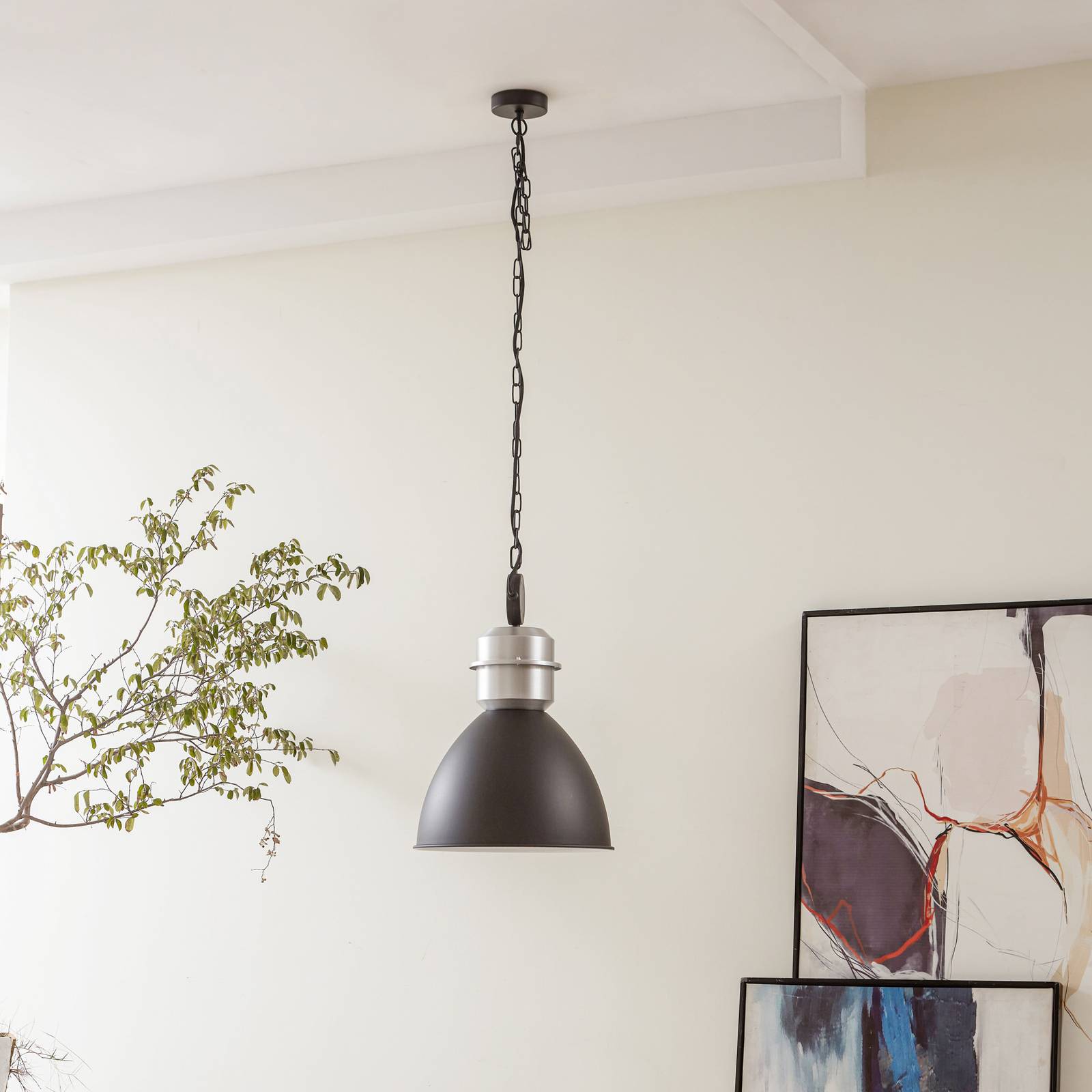Lampa wisząca Lucande Kaeloria, czarny/srebrny, aluminium, Ø 35 cm