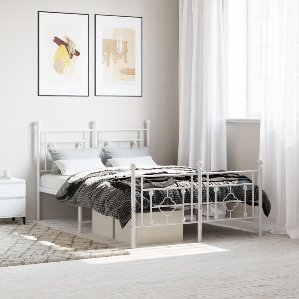 Metalowa rama łóżka z wezgłowiem i zanóżkiem, biała, 120x190 cm Lumarko!