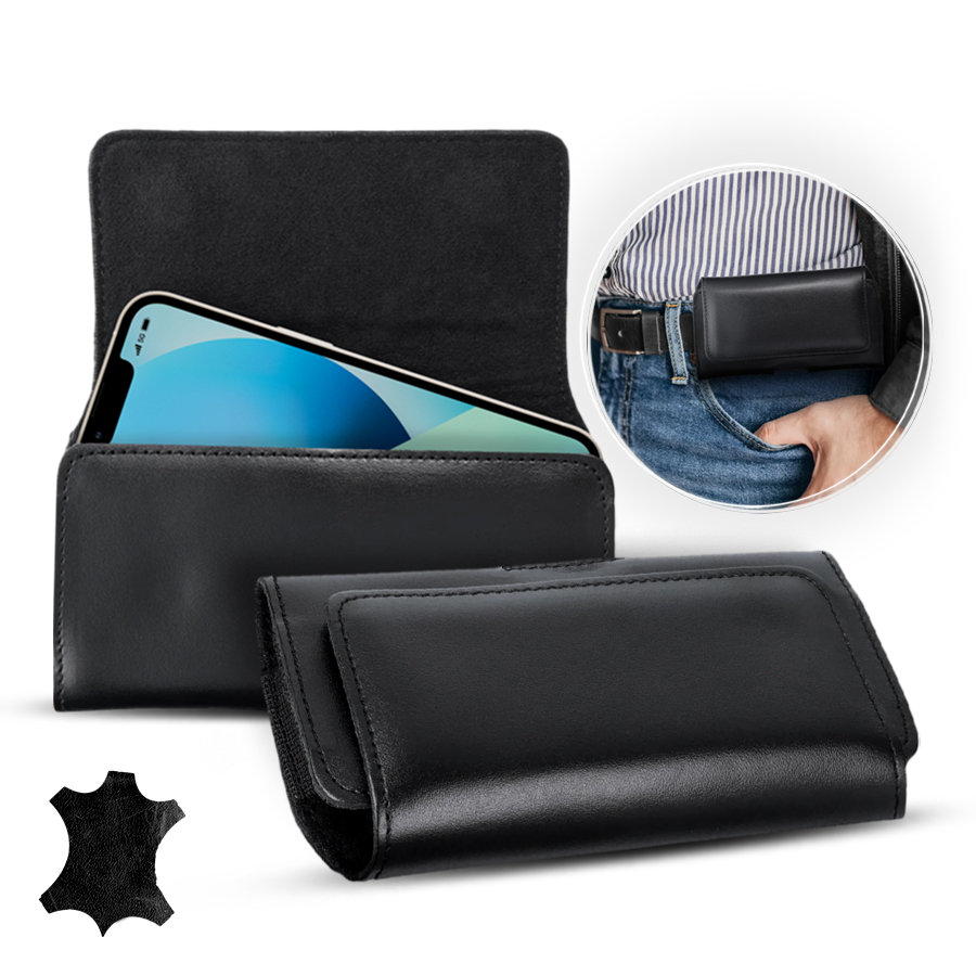 Skórzana kabura pozioma do paska M - do iPhone 12 Mini / 13 Mini / Samsung A40 / S8 / Xiaomi Redmi 5A