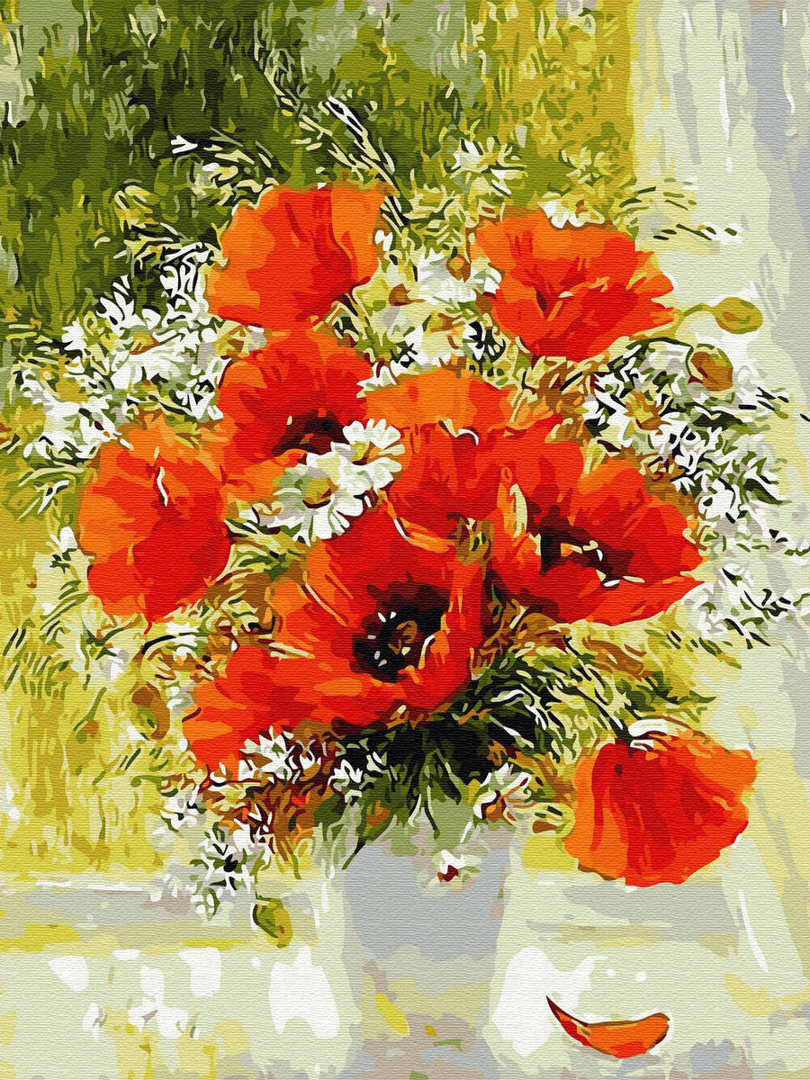 Haft Diamentowy Bez Ramy Maki I Stokrotki 30x40 Mozaika Diamentowa 5d