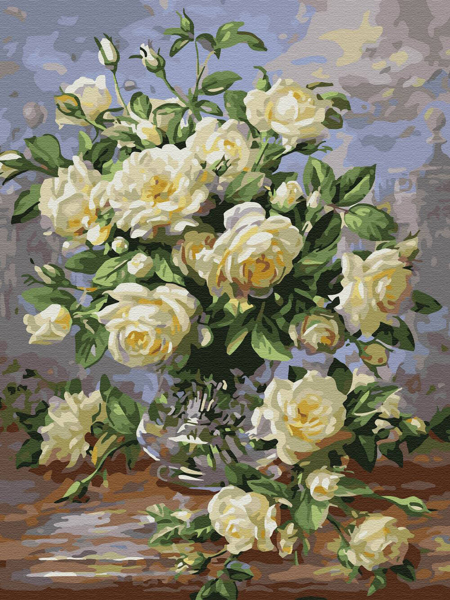 Haft Diamentowy Bez Ramy Kwiaty Bukiet Białych Róż 30x40 Mozaika Diamentowa 5d
