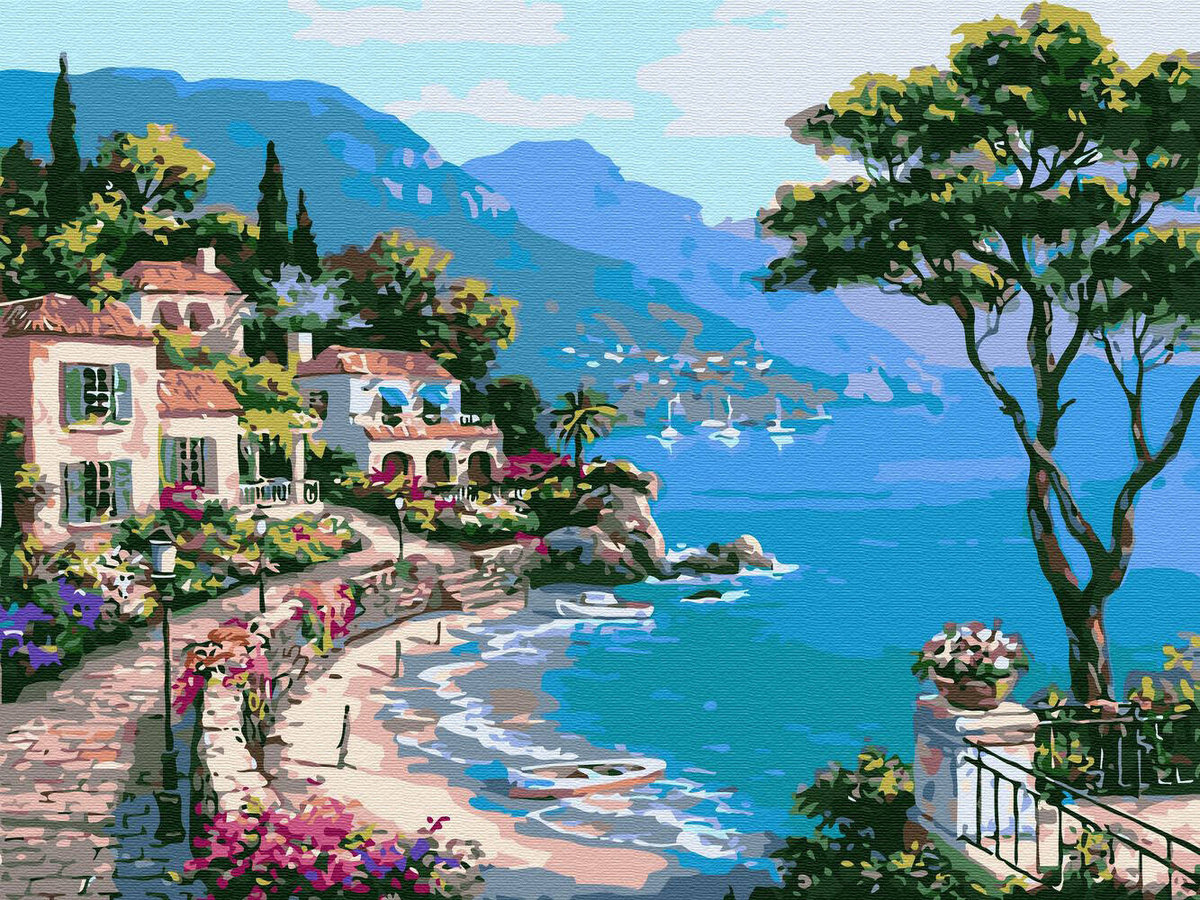 Haft Diamentowy Bez Ramy Grecka Środziemnomorska Zatoka 30x40 Mozaika Diamentowa 5d