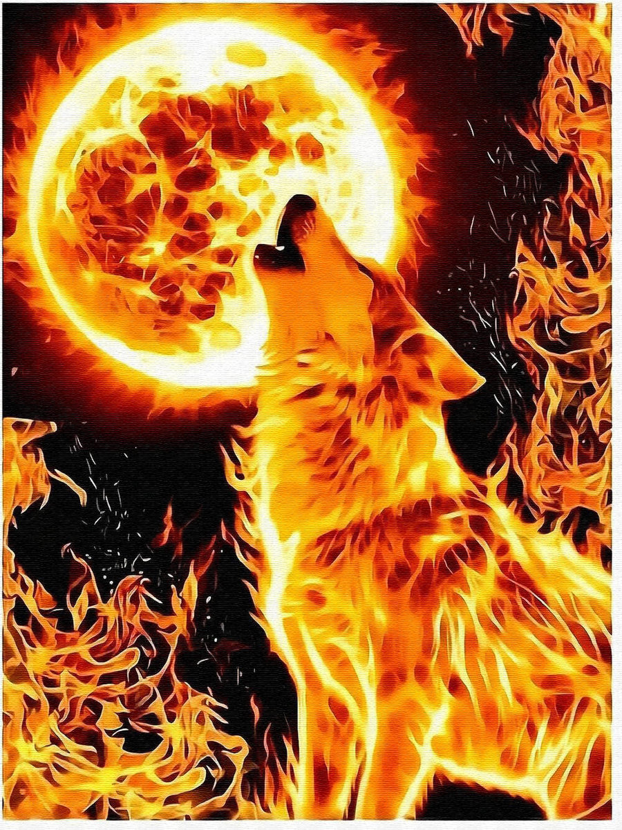 Haft Diamentowy Bez Ramy Ognisty Wilk 30x40 Mozaika Diamentowa 5d