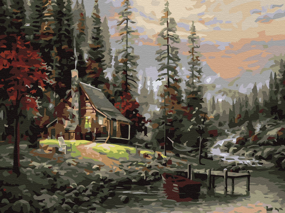 Haft Diamentowy Bez Ramy Leśny Domek Nad Rzeką 30x40 Mozaika Diamentowa 5d