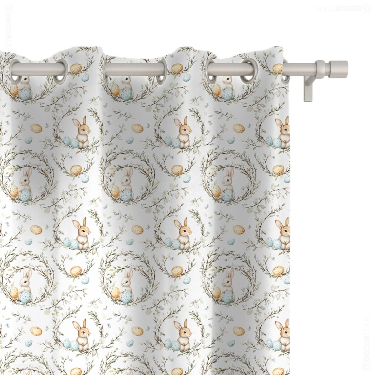 Zasłona SPRING wzór SP08 wielkanocne wianki z zajączkami 150 x 280 cm tkanina zaciemniająca
