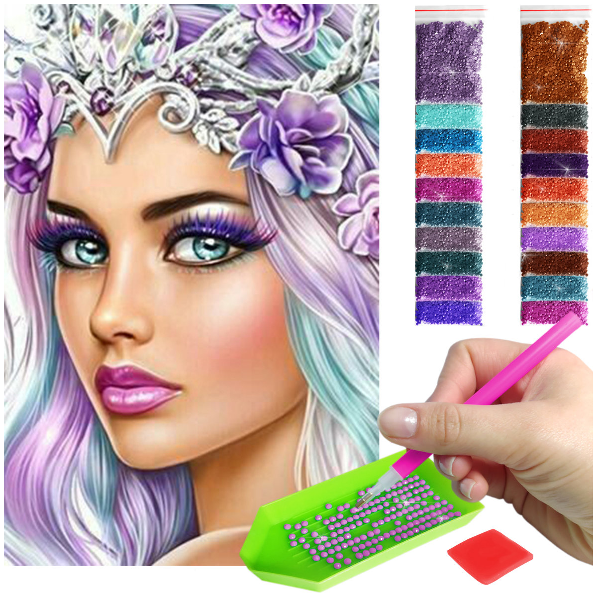 Haft Diamentowy ARTULIO, Obraz DIY 5D, Diamond Painting, Mozaika Diamentowa 40X60cm (Kobieta z fioletowymi włosami) + Zestaw Akcesoriów