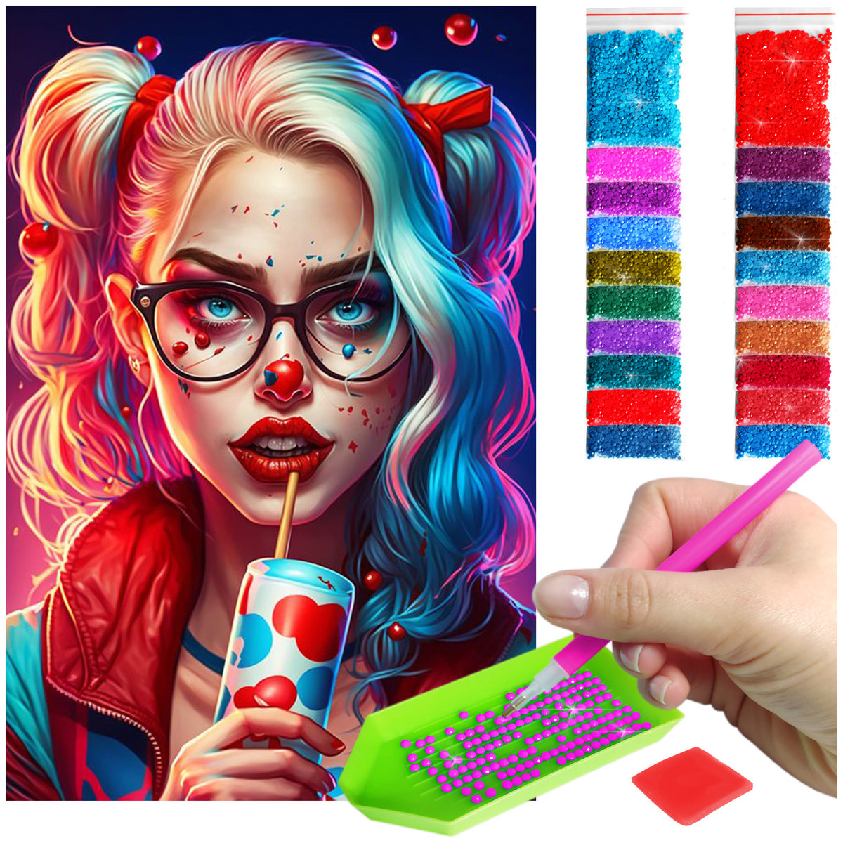 Haft Diamentowy ARTULIO, Obraz DIY 5D, Diamond Painting, Mozaika Diamentowa 40X60cm (Dziewczyna z napojem) + Zestaw Akcesoriów