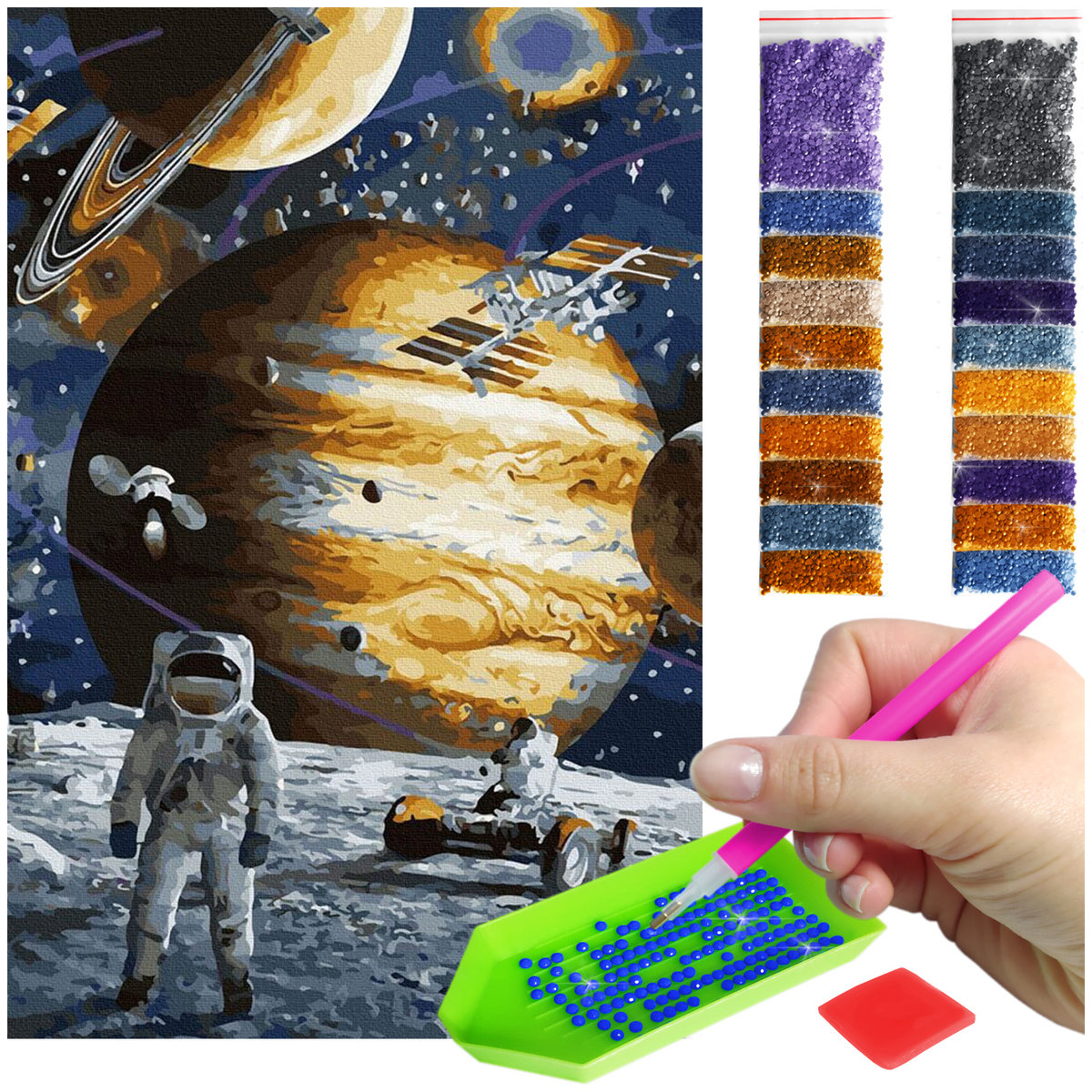 Haft Diamentowy ARTULIO, Obraz DIY 5D, Diamond Painting, Mozaika Diamentowa 40X60cm (Astronauta na tle planety) + Zestaw Akcesoriów