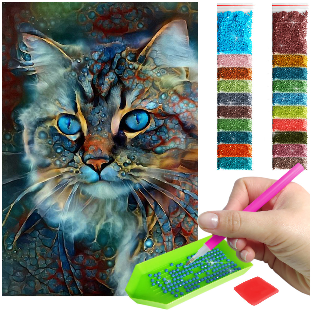 Haft Diamentowy ARTULIO, Obraz DIY 5D, Diamond Painting, Mozaika Diamentowa 40X60cm (Abstrakcyjny kot) + Zestaw Akcesoriów