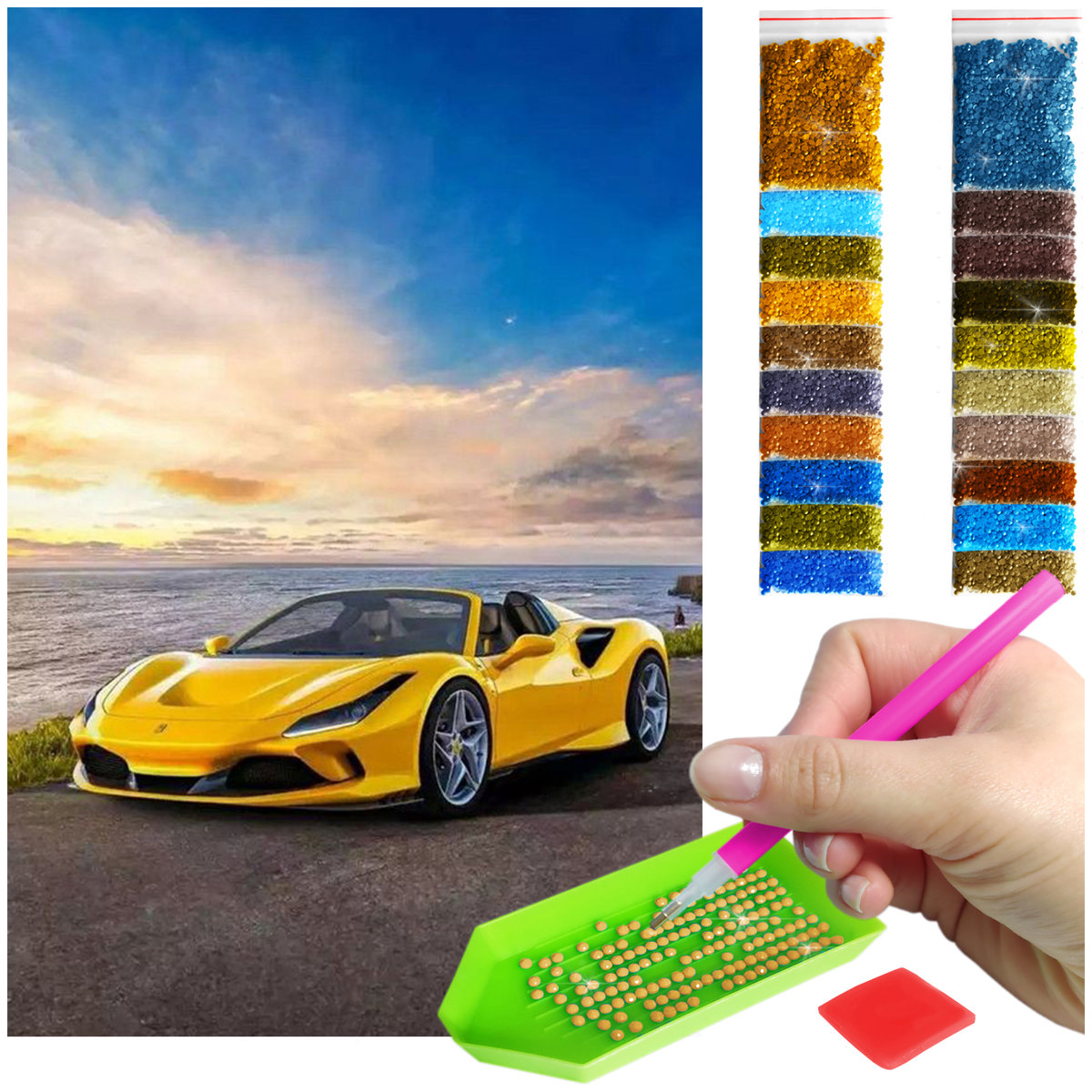 Haft Diamentowy ARTULIO, Obraz DIY 5D, Diamond Painting, Mozaika Diamentowa 40X60cm (Sportowy samochód na tle morza) + Zestaw Akcesoriów