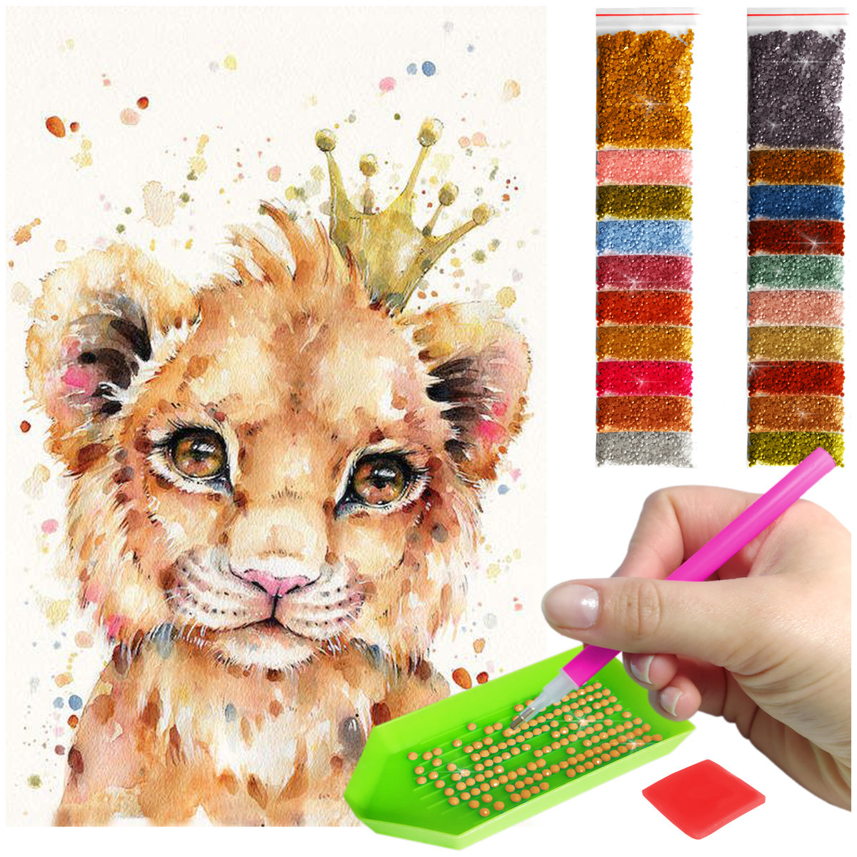 Haft Diamentowy ARTULIO, Obraz DIY 5D, Diamond Painting, Mozaika Diamentowa 30X40cm (Malowniczy lew) + Zestaw Akcesoriów