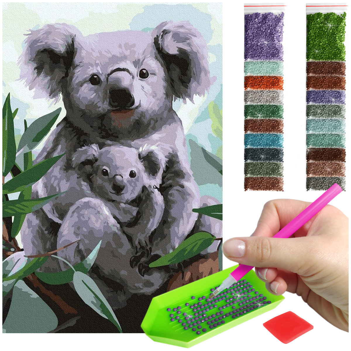 Haft Diamentowy ARTULIO, Obraz DIY 5D, Diamond Painting, Mozaika Diamentowa 40X60cm (Misie koala) + Zestaw Akcesoriów