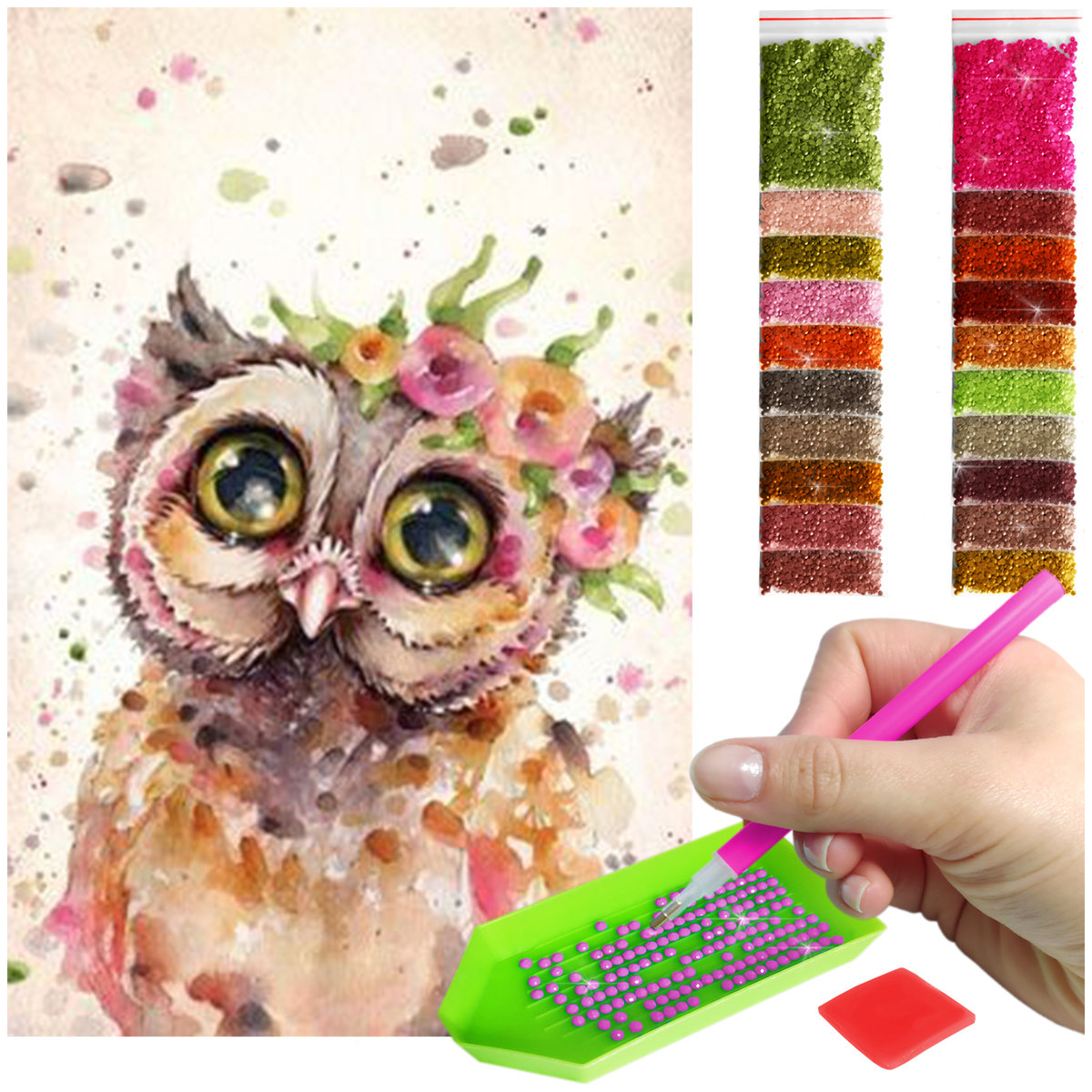 Haft Diamentowy ARTULIO, Obraz DIY 5D, Diamond Painting, Mozaika Diamentowa 40X60cm (Malownicza sowa) + Zestaw Akcesoriów