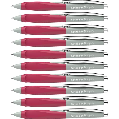 Schneider 135329 Haptify długopis (grubość kreski M, kolor wkładu: niebieski) opakowanie 10 sztuk, szałwia szaro-magenta