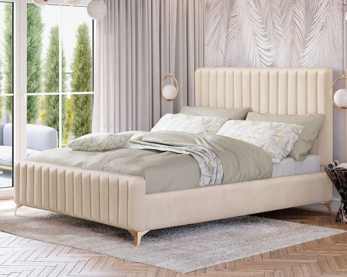 Łóżko tapicerowane BELANIA (SF1023) w stylu Glamour | 120x200 | Welur | Beżowy