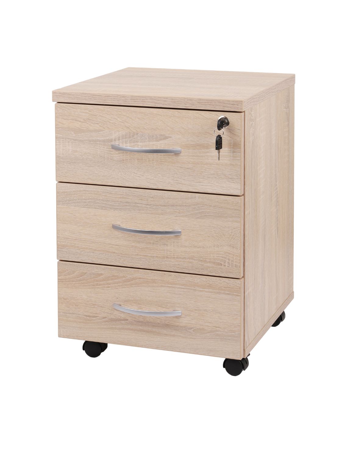 Kontenerek pod biurko na kółkach dąb sonoma, na kluczyk, komoda