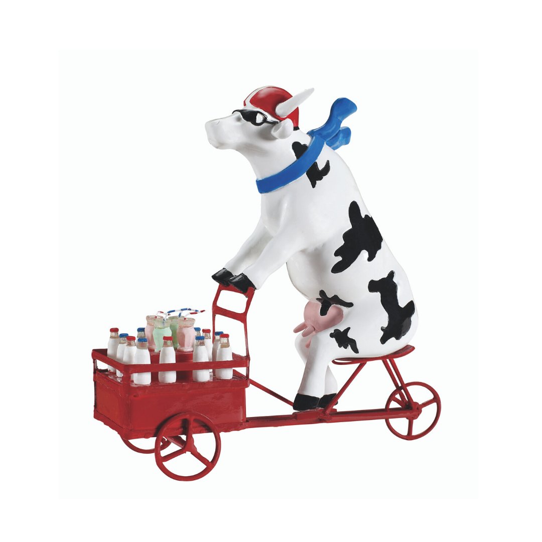 CowParade, figurka-krówka LAIT TRIPORTEUR, średnia/poliresing