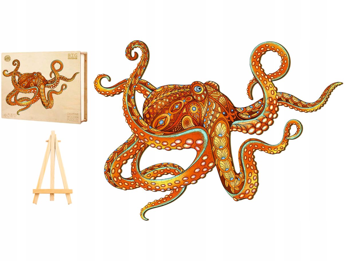 PUZZLE DREWNIANE DUŻE 228 ELEMENTÓW OŚMIORNICA W DREWNIANYM PUDEŁKU