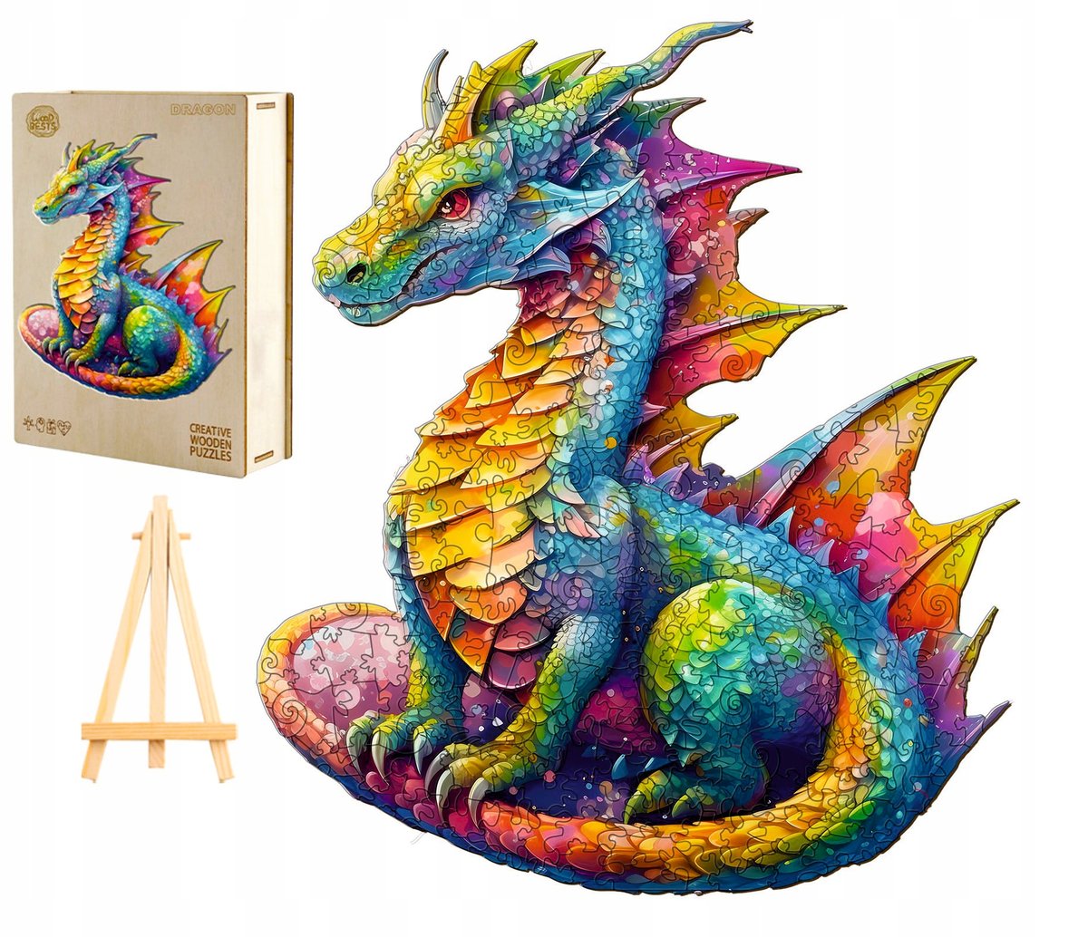 PUZZLE DREWNIANE DLA DOROSŁYCH DUŻE 280 ELEMENTÓW SMOK W DREWNIANYM PUDEŁKU