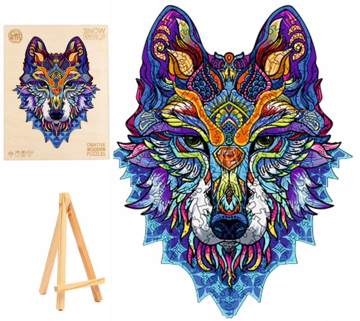 PUZZLE DREWNIANE DLA DOROSŁYCH DUŻE 310 ELEMENTÓW WILK W DREWNIANYM PUDEŁKU