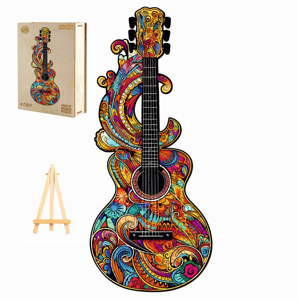 PUZZLE DREWNIANE DLA DOROSŁYCH DUŻE 200 ELEMENTÓW GITARA DREWNIANE PUDEŁKO