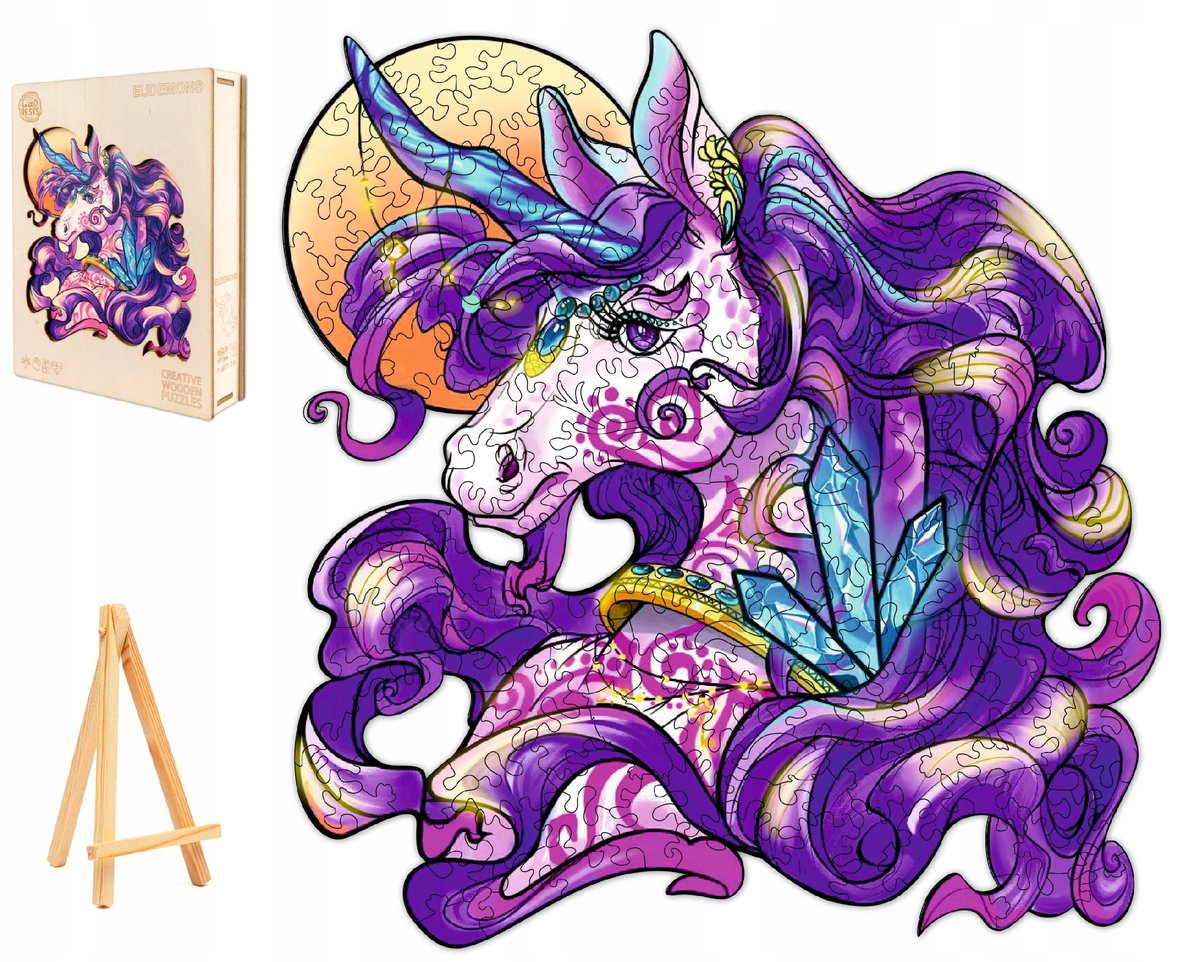 PUZZLE DREWNIANE DUŻE 276 ELEMENTÓW JEDNOROŻEC W DREWNIANYM PUDEŁKU