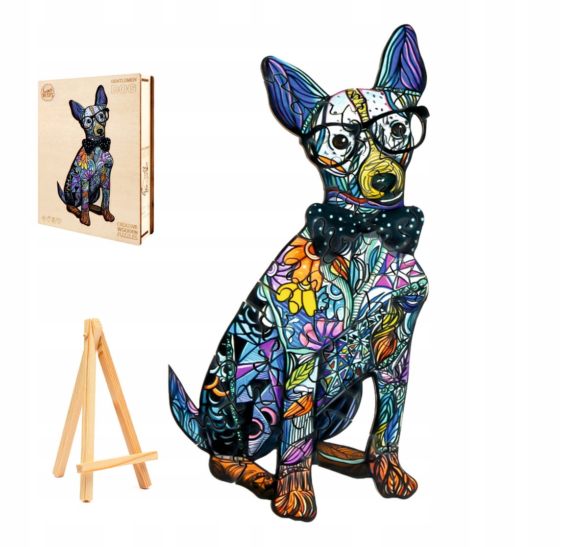 PUZZLE DREWNIANE DLA DOROSŁYCH DUŻE 280 ELEMENTÓW PIES W DREWNIANYM PUDEŁKU