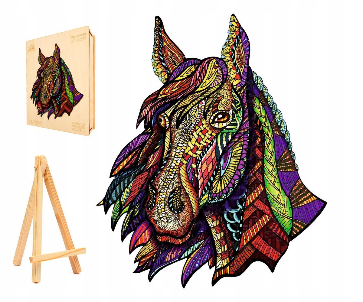 PUZZLE DREWNIANE DLA DOROSŁYCH DUŻE 298 ELEMENTÓW KOŃ W DREWNIANYM PUDEŁKU