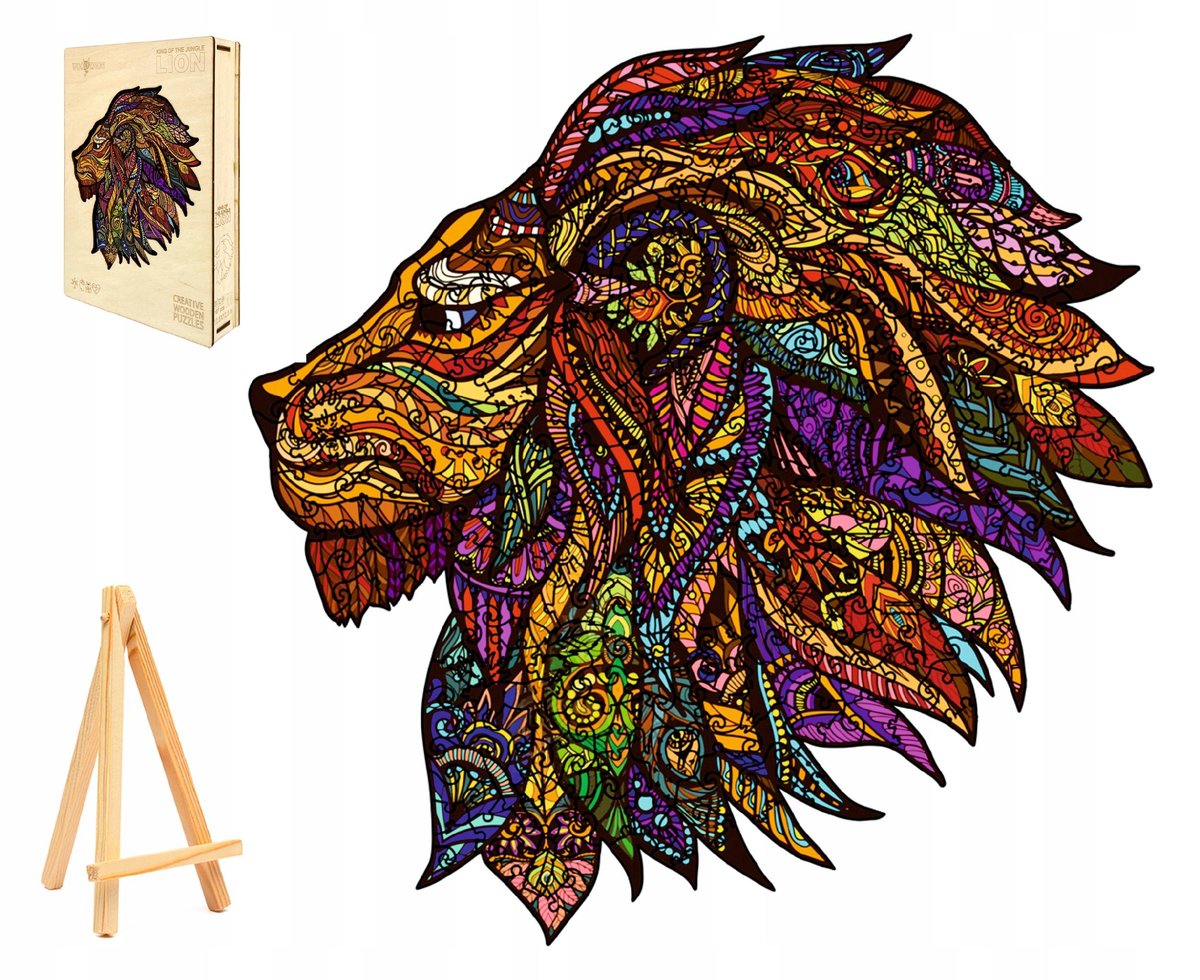 PUZZLE DREWNIANE DLA DOROSŁYCH DUŻE 300 ELEMENTÓW LEW W DREWNIANYM PUDEŁKU
