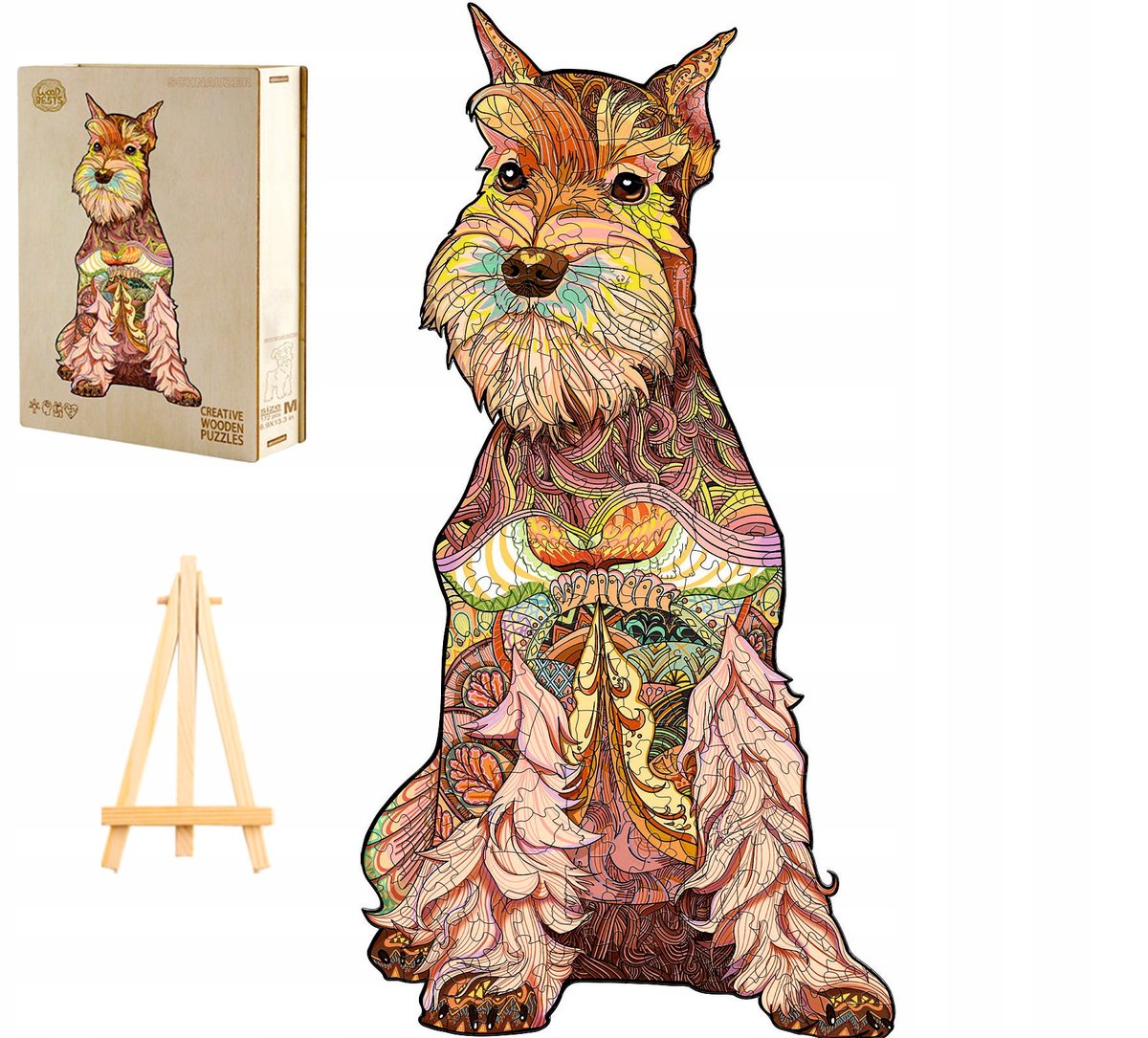 PUZZLE DREWNIANE DUŻE 300 ELEMENTÓW SZNAUCER W DREWNIANYM PUDEŁKU